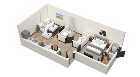 Floor plan for 1 bed, 1 bath, 450 sqft